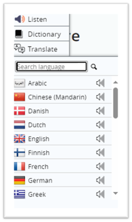 Picture to show how to choose a language to translate text on this website